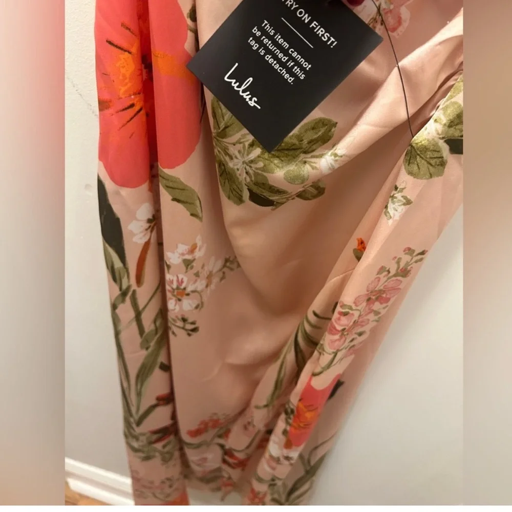 Lulu's Pink Floral Midi Dress with Coral Accents - Picture 4 of 6